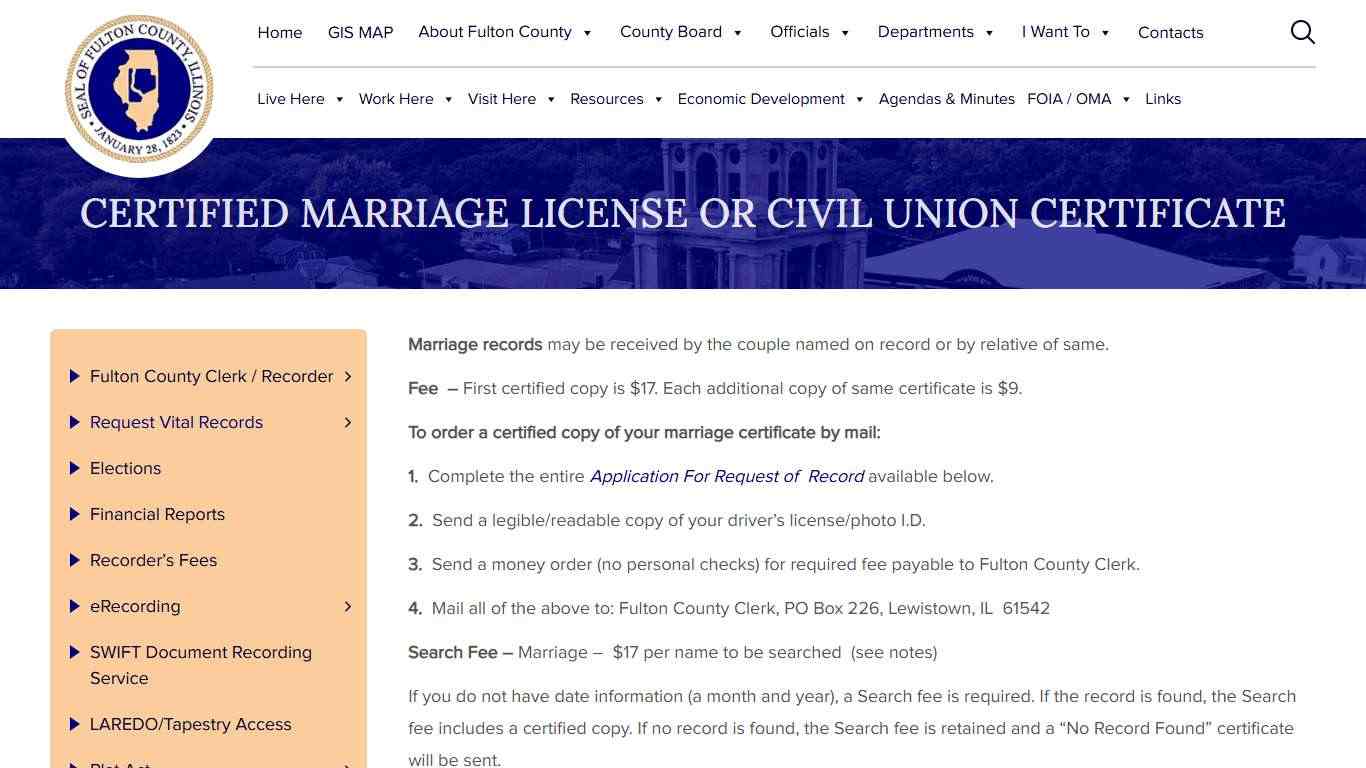 Certified Marriage License or Civil Union Certificate - Fulton County