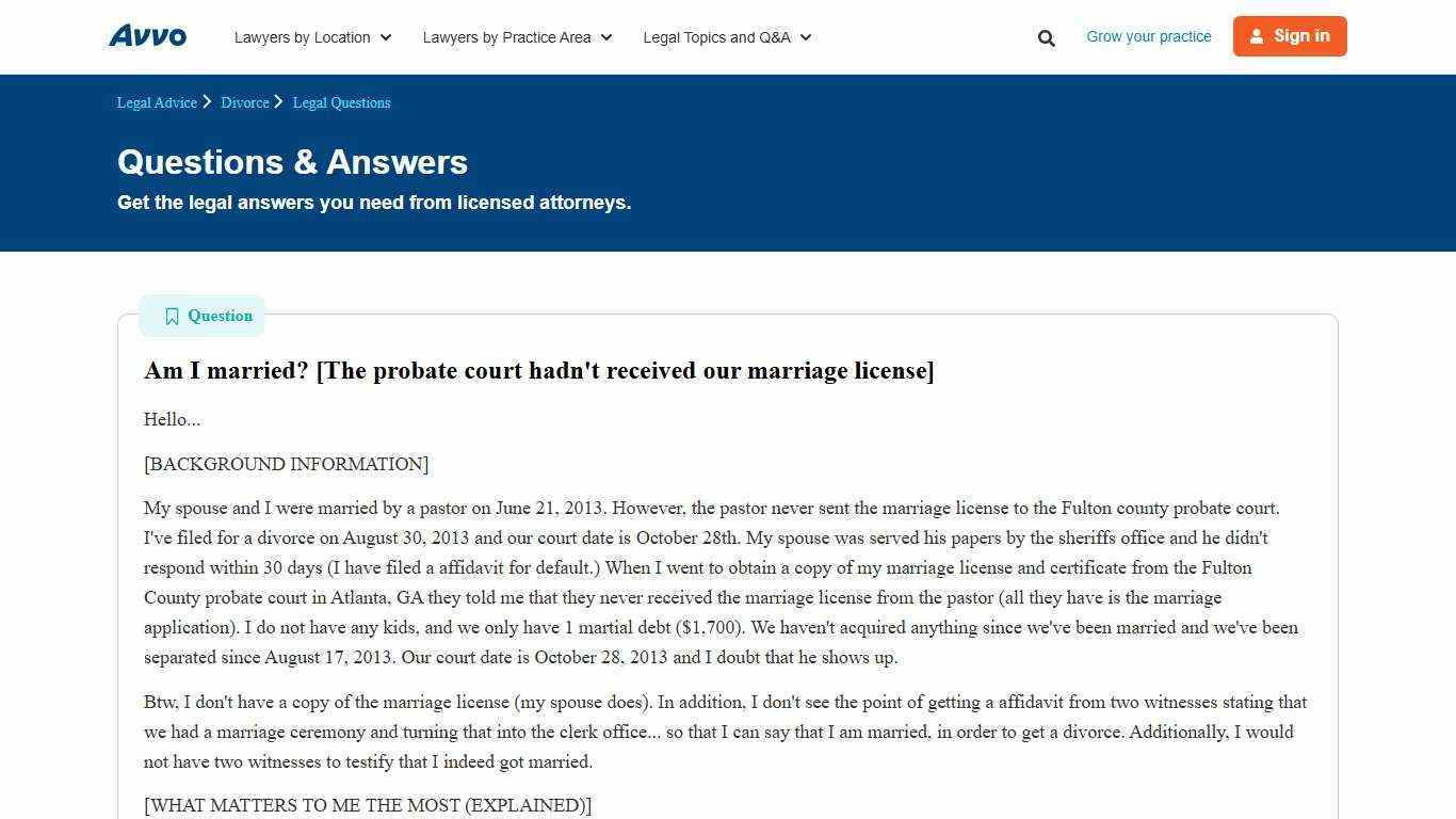 Am I married? [The probate court hadn't received our marriage license] - Legal Answers