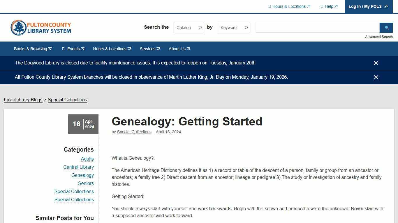 Genealogy: Getting Started | Fulton County Library System