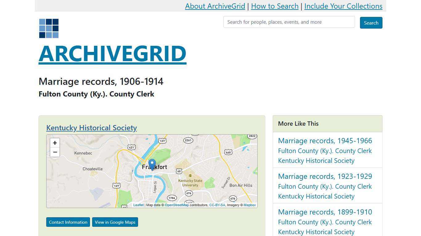 ArchiveGrid : Marriage records, 1906-1914