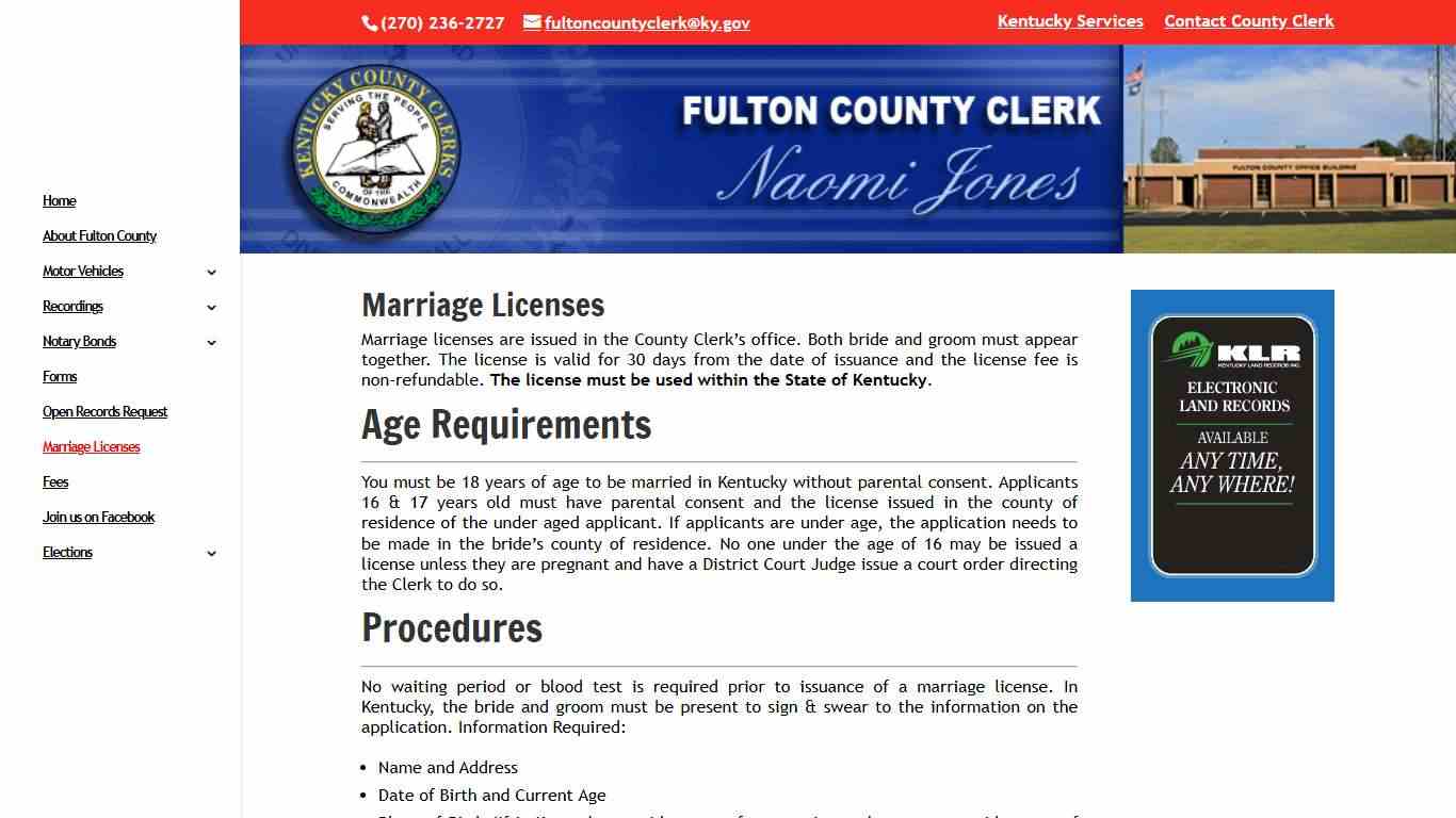Marriage Licenses | Fulton County KY Clerk
